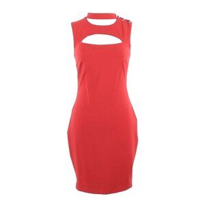 Guess Sz M Red Lined Cutout Chest Bodycon Laceup Shoulder Rayon Blend Dress